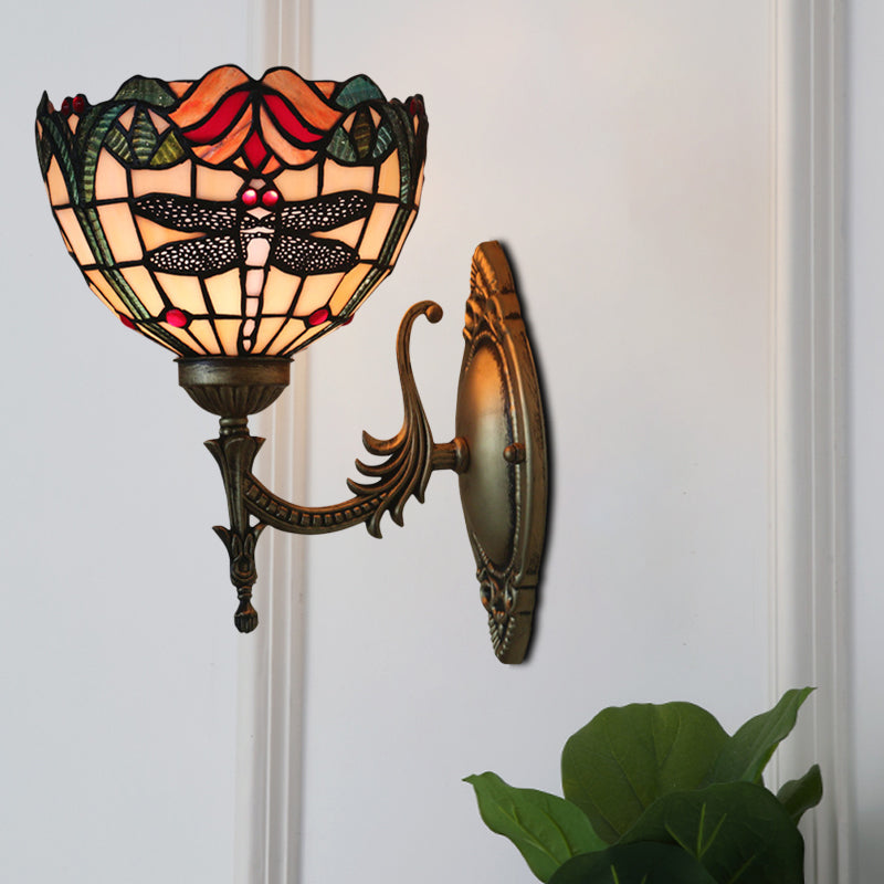 Lisslune | Dragonfly Wall Lighting Ideas Tiffany Pressed Glass 1 Lamp Bronze Wall-mounted Light