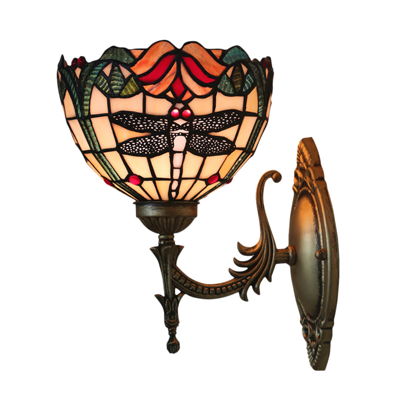 Lisslune | Dragonfly Wall Lighting Ideas Tiffany Pressed Glass 1 Lamp Bronze Wall-mounted Light
