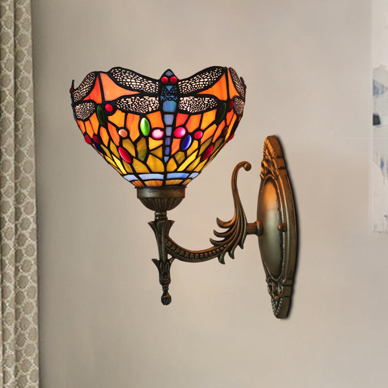 Lisslune | Dragonfly Wall Lighting Ideas Tiffany Pressed Glass 1 Lamp Bronze Wall-mounted Light