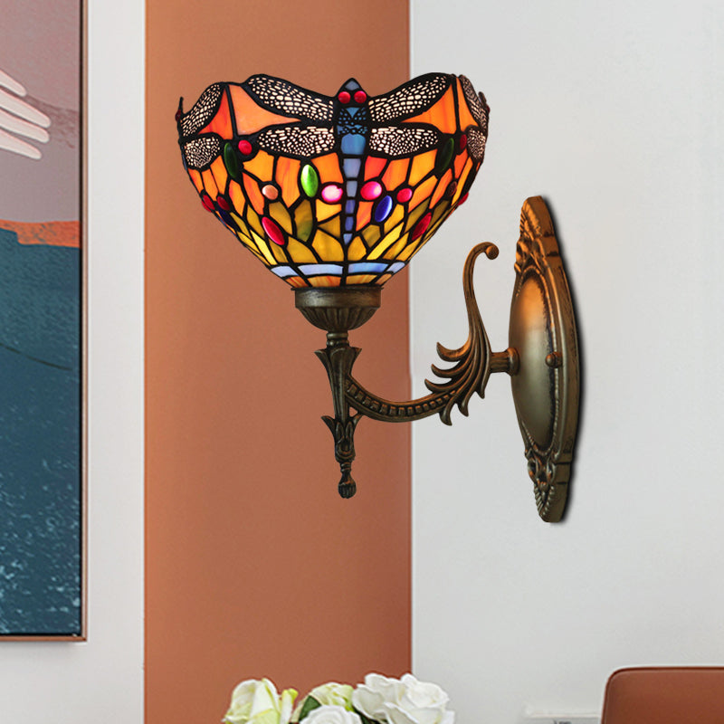 Lisslune | Dragonfly Wall Lighting Ideas Tiffany Pressed Glass 1 Lamp Bronze Wall-mounted Light
