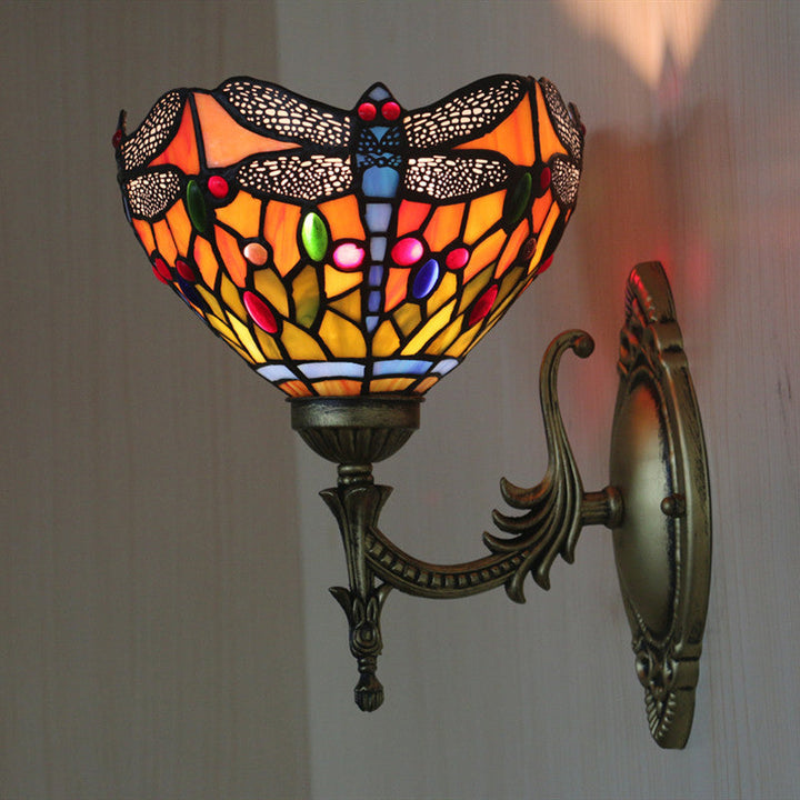 Lisslune | Dragonfly Wall Lighting Ideas Tiffany Pressed Glass 1 Lamp Bronze Wall-mounted Light