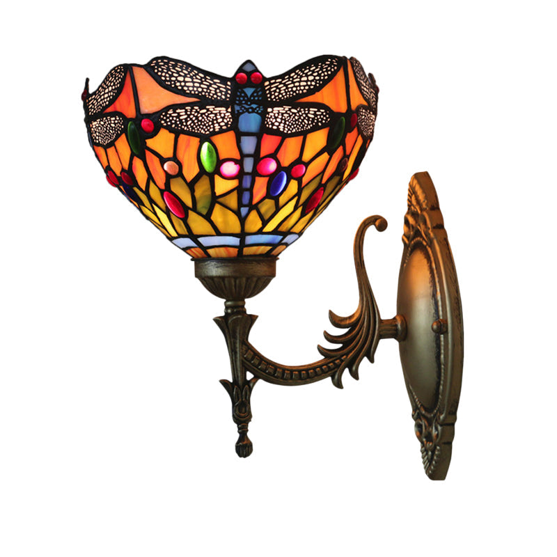 Lisslune | Dragonfly Wall Lighting Ideas Tiffany Pressed Glass 1 Lamp Bronze Wall-mounted Light