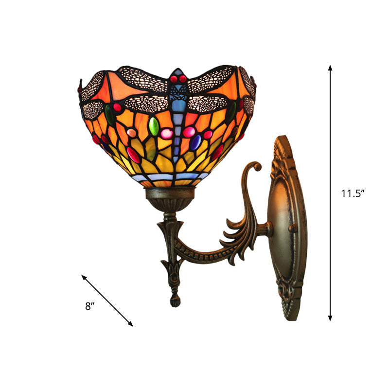 Lisslune | Dragonfly Wall Lighting Ideas Tiffany Pressed Glass 1 Lamp Bronze Wall-mounted Light