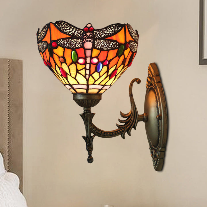 Lisslune | Dragonfly Wall Lighting Ideas Tiffany Pressed Glass 1 Lamp Bronze Wall-mounted Light
