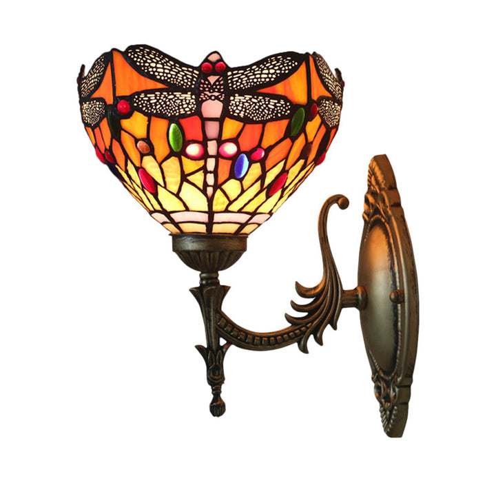 Lisslune | Dragonfly Wall Lighting Ideas Tiffany Pressed Glass 1 Lamp Bronze Wall-mounted Light