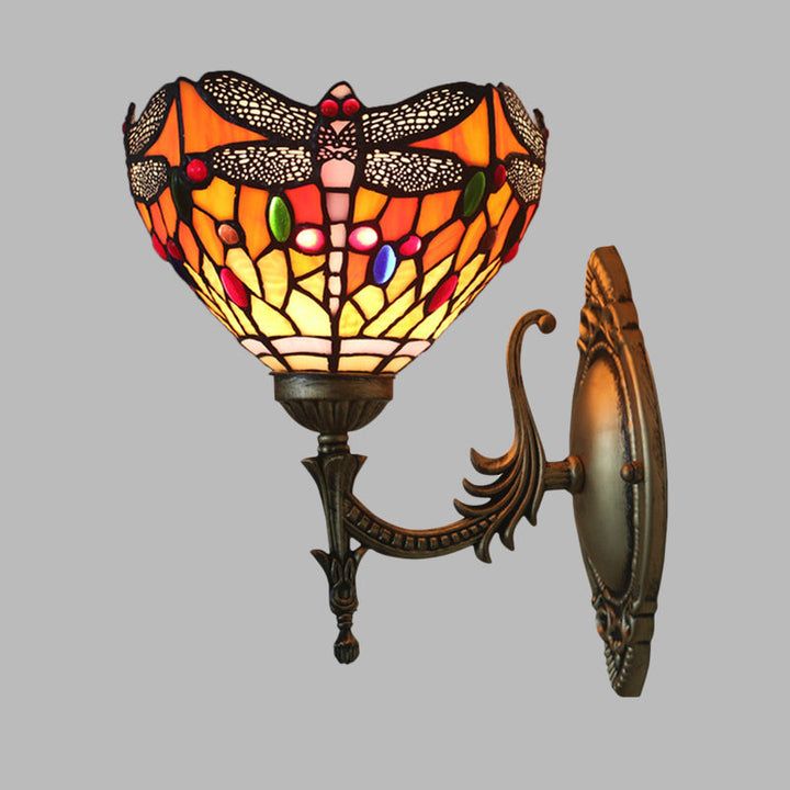 Lisslune | Dragonfly Wall Lighting Ideas Tiffany Pressed Glass 1 Lamp Bronze Wall-mounted Light