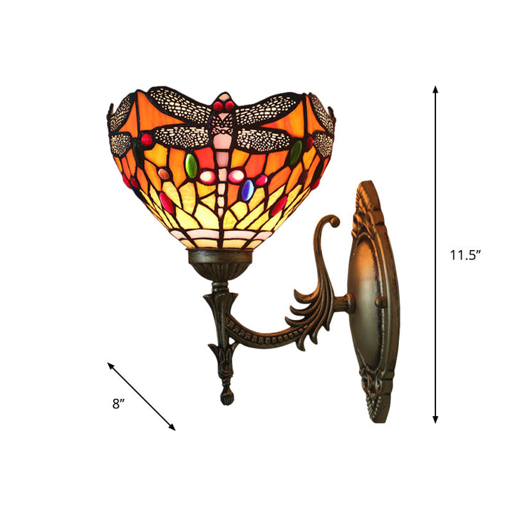 Lisslune | Dragonfly Wall Lighting Ideas Tiffany Pressed Glass 1 Lamp Bronze Wall-mounted Light