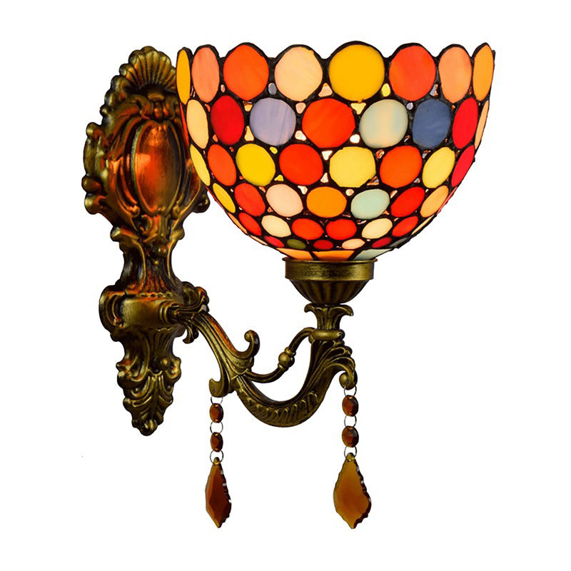 Lisslune | Stained Glass Circles Wall Lamp Tiffany Single-Ball Brass Wall Lamp With Dangles