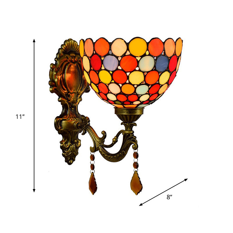 Lisslune | Stained Glass Circles Wall Lamp Tiffany Single-Ball Brass Wall Lamp With Dangles