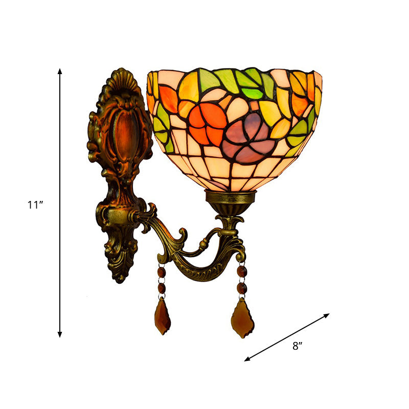 Lisslune | Leaf Pattern Bowl Stained Glass Wall Lamp Tiffany 1 Head Orange/Purple/Red Wall Mount