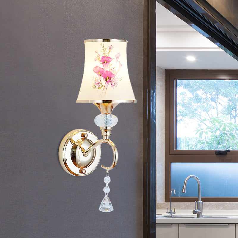 Lisslune | 1/2-Light Bedroom Wall Lighting Modernist Gold Wall-Mounted Lamp with Arch-Shaped Painted Glass Shade