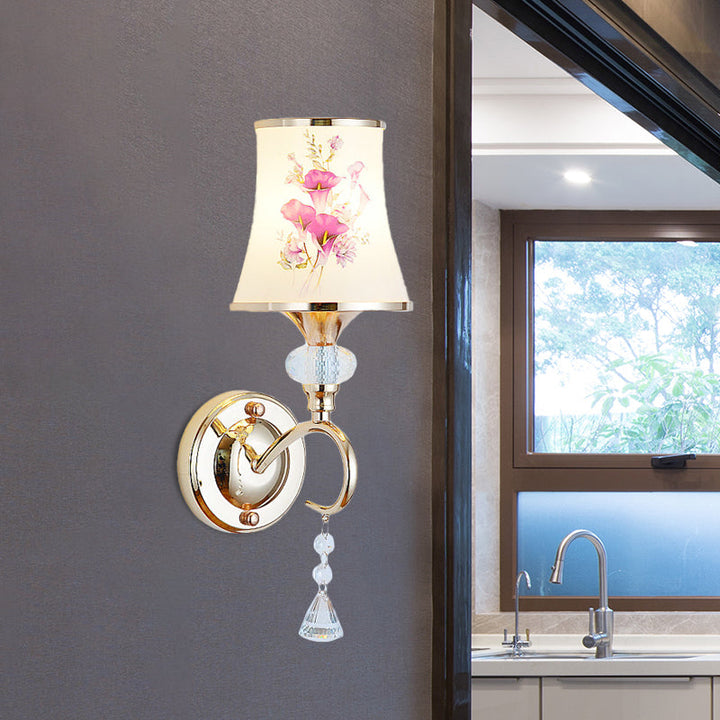 Lisslune | 1/2-Light Bedroom Wall Lighting Modernist Gold Wall-Mounted Lamp with Arch-Shaped Painted Glass Shade