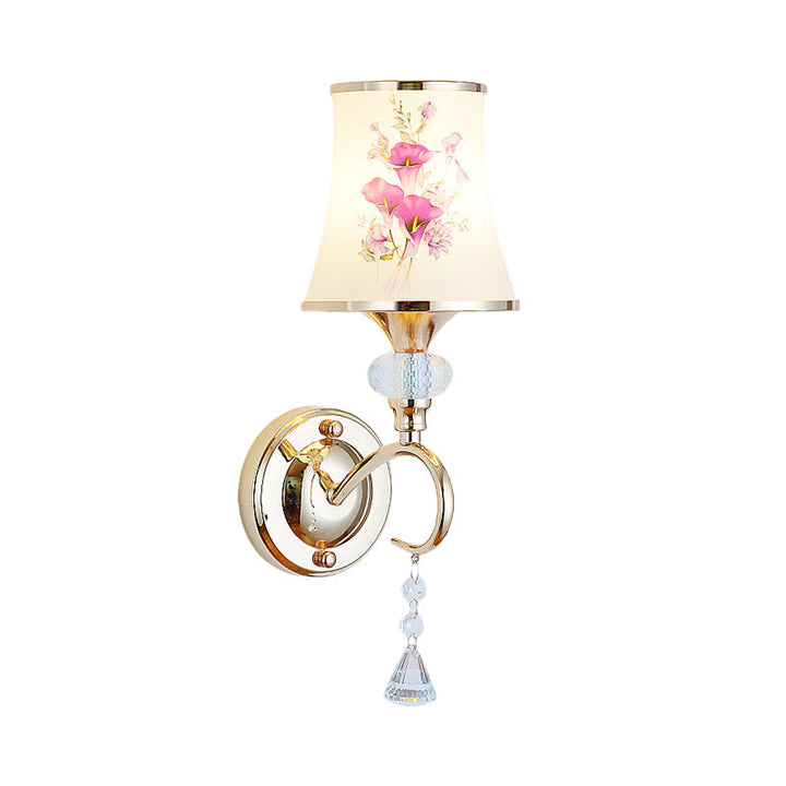 Lisslune | 1/2-Light Bedroom Wall Lighting Modernist Gold Wall-Mounted Lamp with Arch-Shaped Painted Glass Shade