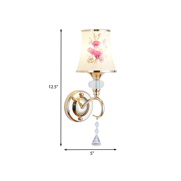 Lisslune | 1/2-Light Bedroom Wall Lighting Modernist Gold Wall-Mounted Lamp with Arch-Shaped Painted Glass Shade