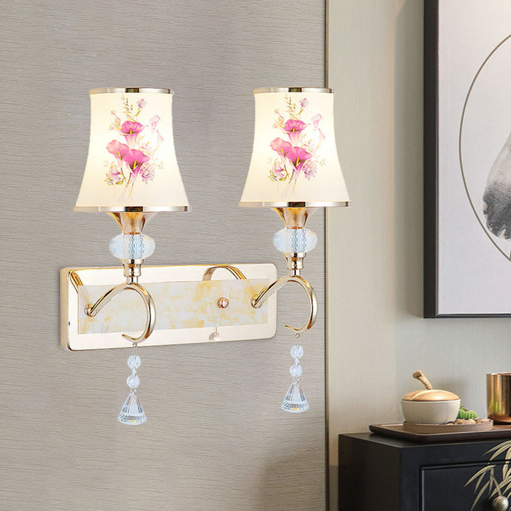 Lisslune | 1/2-Light Bedroom Wall Lighting Modernist Gold Wall-Mounted Lamp with Arch-Shaped Painted Glass Shade