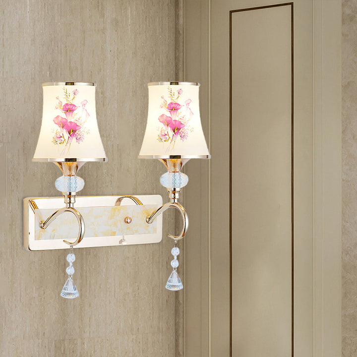 Lisslune | 1/2-Light Bedroom Wall Lighting Modernist Gold Wall-Mounted Lamp with Arch-Shaped Painted Glass Shade