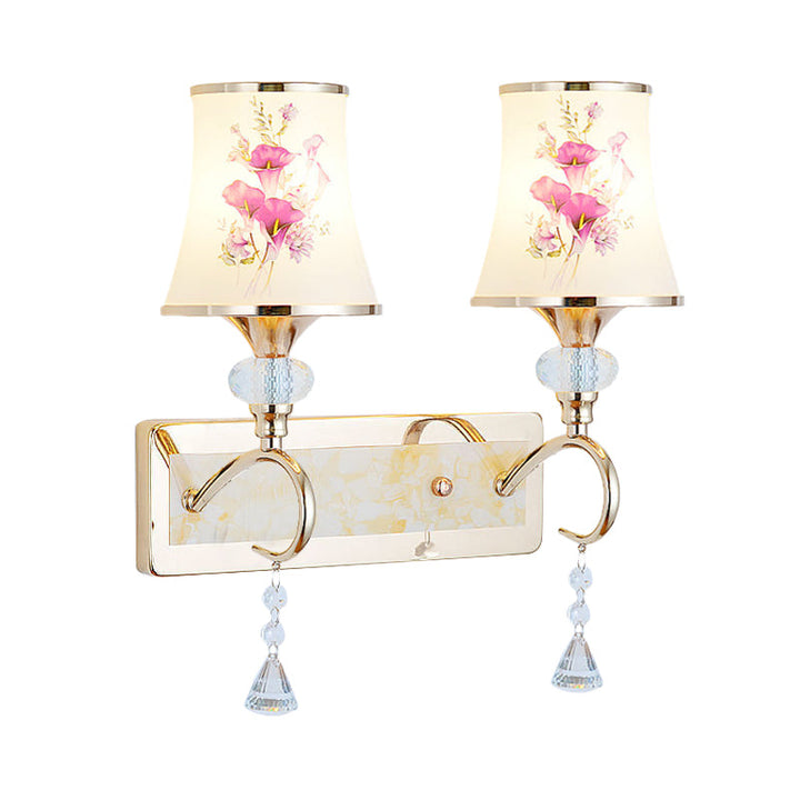 Lisslune | 1/2-Light Bedroom Wall Lighting Modernist Gold Wall-Mounted Lamp with Arch-Shaped Painted Glass Shade