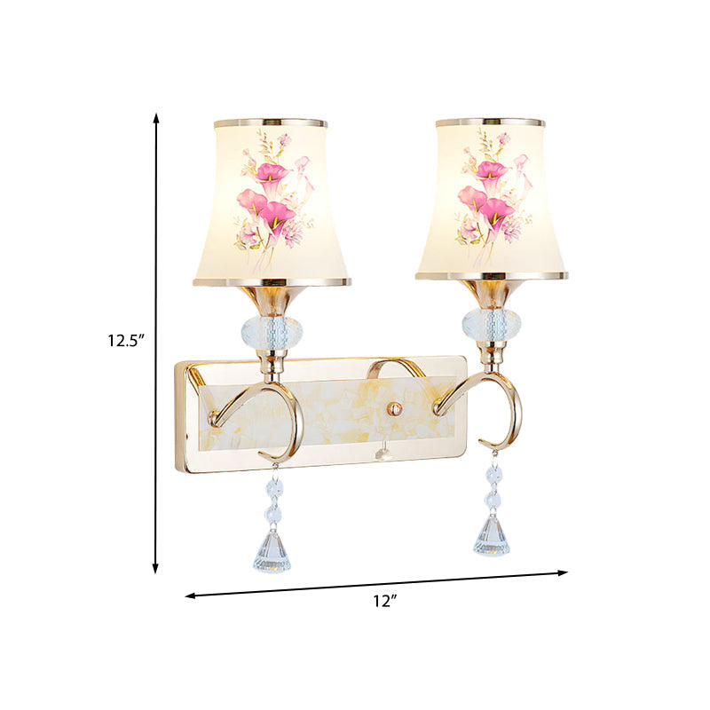 Lisslune | 1/2-Light Bedroom Wall Lighting Modernist Gold Wall-Mounted Lamp with Arch-Shaped Painted Glass Shade