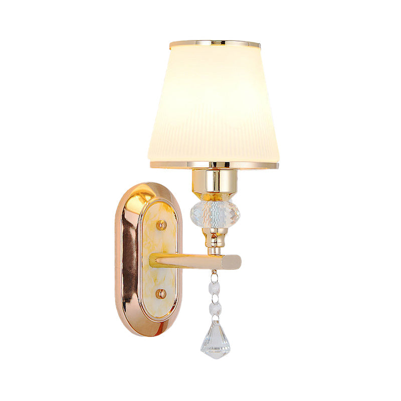 Lisslune | Gold Barrel Wall Lamp Minimalistic 1/2-Head Frosted Glass Wall Lighting with Diamond Crystal Drops