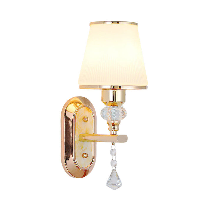 Lisslune | Gold Barrel Wall Lamp Minimalistic 1/2-Head Frosted Glass Wall Lighting with Diamond Crystal Drops
