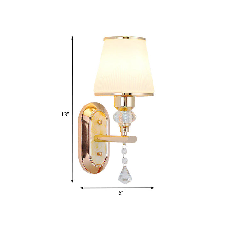 Lisslune | Gold Barrel Wall Lamp Minimalistic 1/2-Head Frosted Glass Wall Lighting with Diamond Crystal Drops