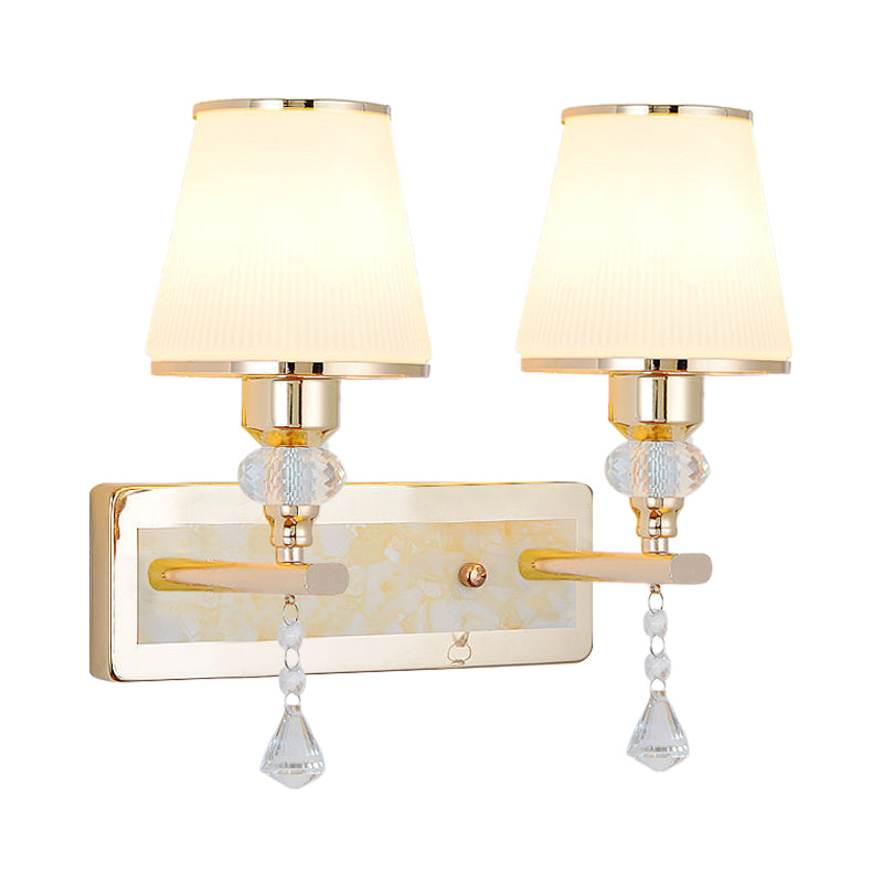 Lisslune | Gold Barrel Wall Lamp Minimalistic 1/2-Head Frosted Glass Wall Lighting with Diamond Crystal Drops