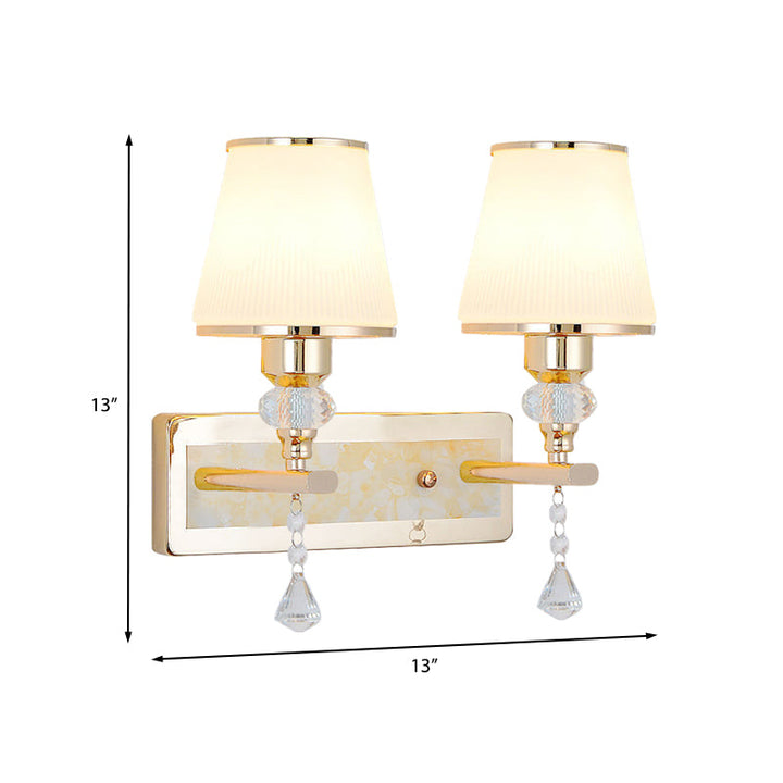 Lisslune | Gold Barrel Wall Lamp Minimalistic 1/2-Head Frosted Glass Wall Lighting with Diamond Crystal Drops