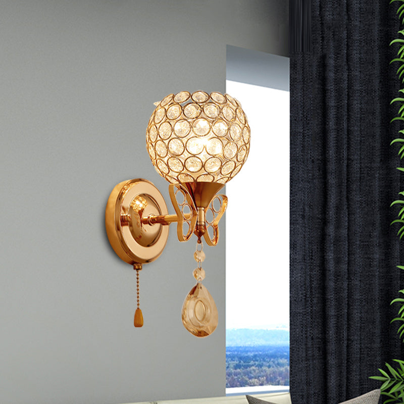 Lisslune | Global crystal embedded wall light fixture Modern 1-lamp gold finish wall-mounted light