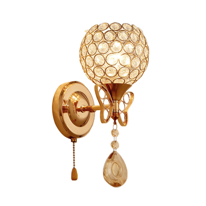 Lisslune | Global crystal embedded wall light fixture Modern 1-lamp gold finish wall-mounted light