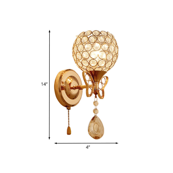 Lisslune | Global crystal embedded wall light fixture Modern 1-lamp gold finish wall-mounted light