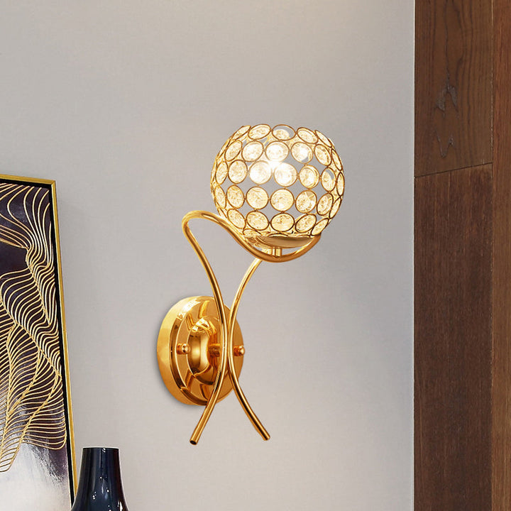 Lisslune | Crystal-Studded Ball-Up Wall Light Modernist 1 Light Wall Mount Lamp in Gold