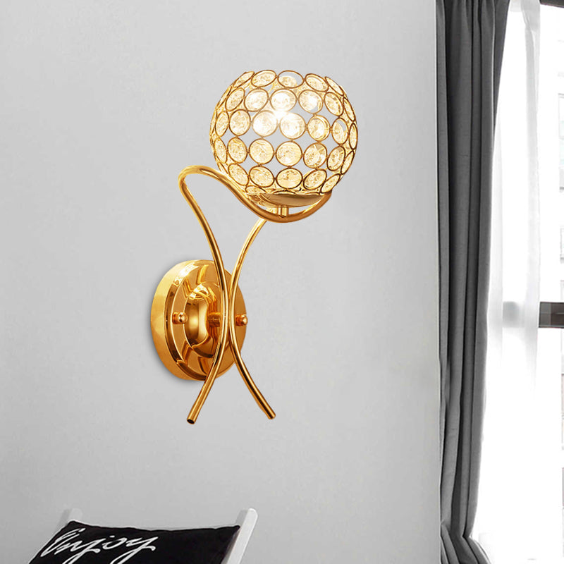 Lisslune | Crystal-Studded Ball-Up Wall Light Modernist 1 Light Wall Mount Lamp in Gold