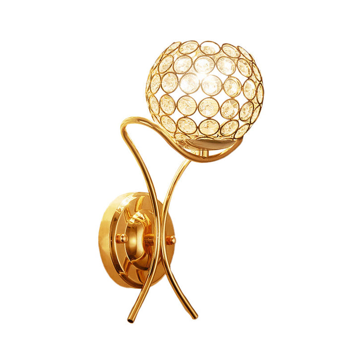 Lisslune | Crystal-Studded Ball-Up Wall Light Modernist 1 Light Wall Mount Lamp in Gold