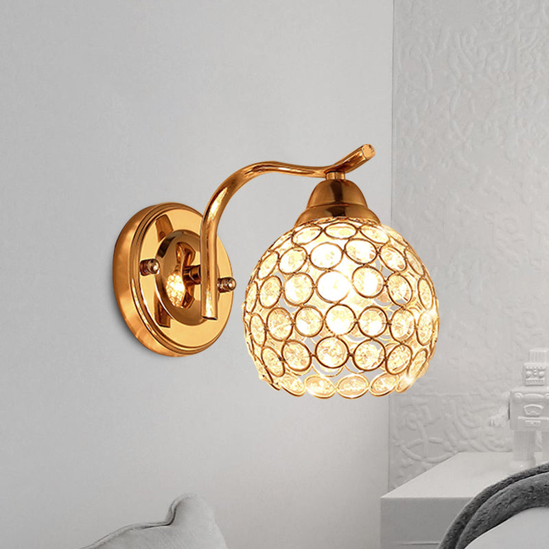 Lisslune | 1 Light Living Room Wall Lamp Minimalist Gold Finish Wall Lighting with Dome Crystal-Studded Shade
