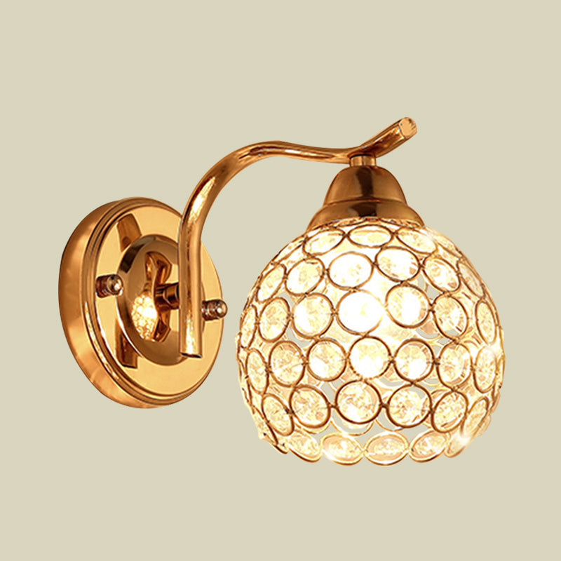 Lisslune | 1 Light Living Room Wall Lamp Minimalist Gold Finish Wall Lighting with Dome Crystal-Studded Shade