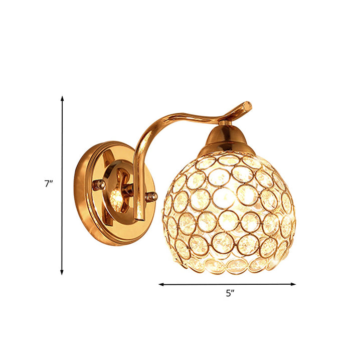 Lisslune | 1 Light Living Room Wall Lamp Minimalist Gold Finish Wall Lighting with Dome Crystal-Studded Shade