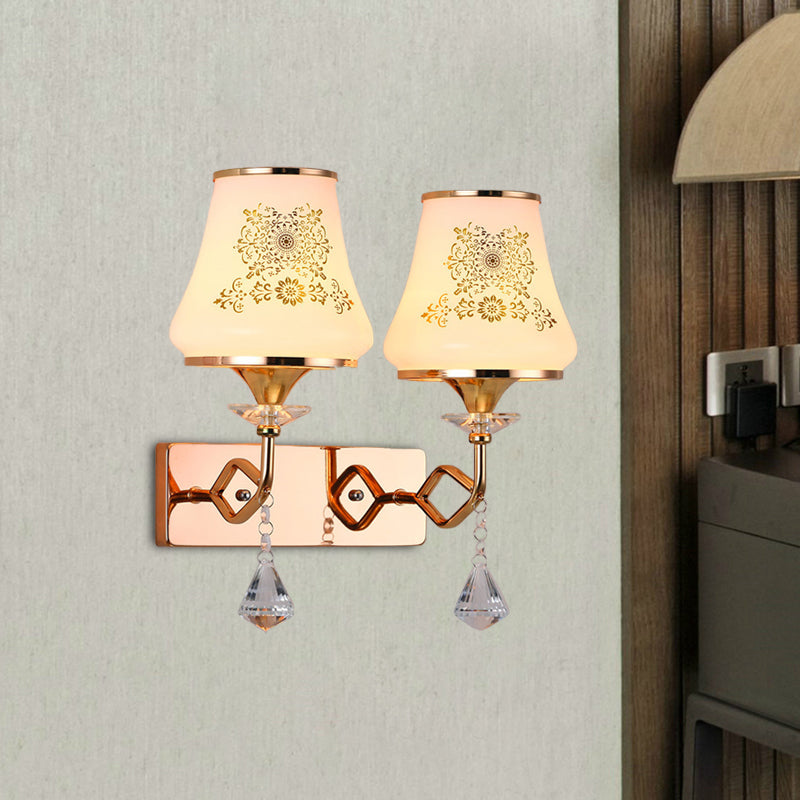 Lisslune | Jar-shaped Nightstand Wall Light Light with Patterned Glass 2 Heads Modernism Wall-Mounted Light in Gold
