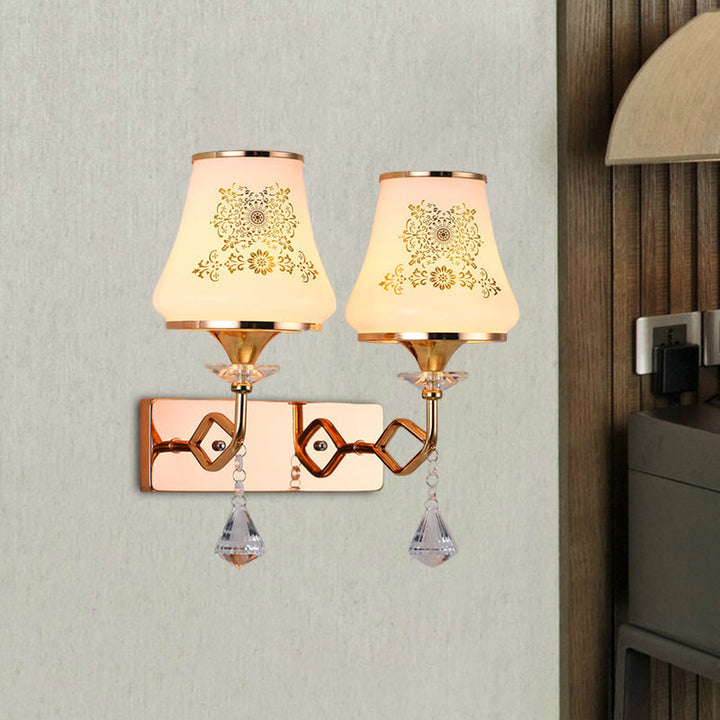 Lisslune | Jar-shaped Nightstand Wall Light Light with Patterned Glass 2 Heads Modernism Wall-Mounted Light in Gold