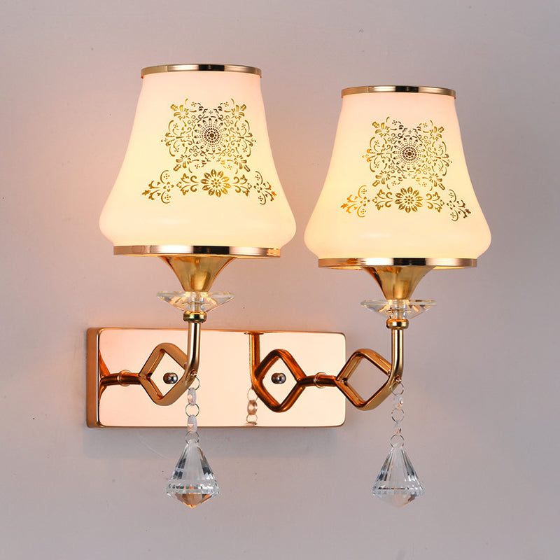 Lisslune | Jar-shaped Nightstand Wall Light Light with Patterned Glass 2 Heads Modernism Wall-Mounted Light in Gold