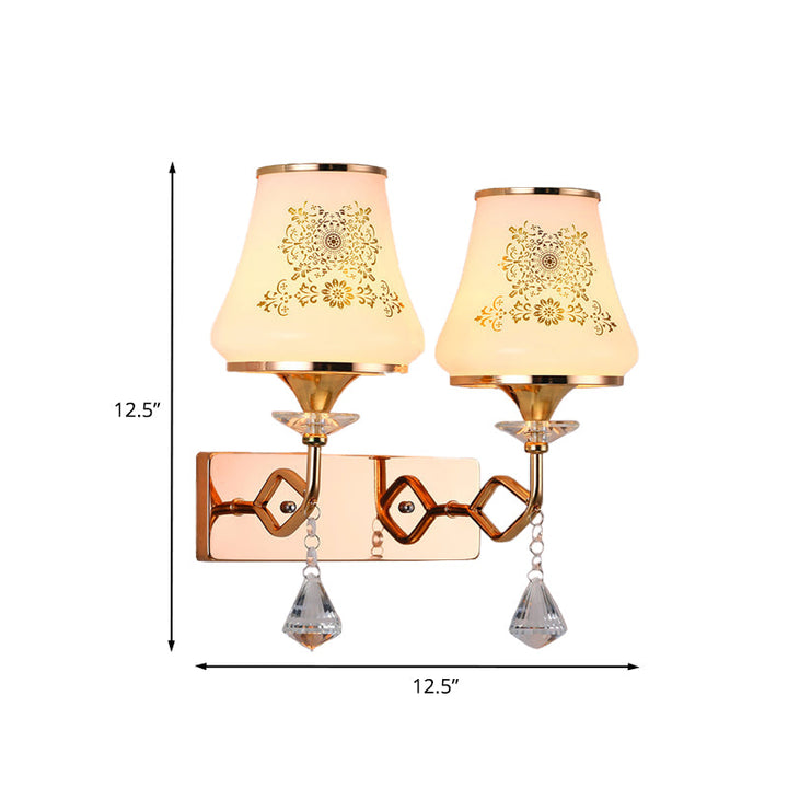 Lisslune | Jar-shaped Nightstand Wall Light Light with Patterned Glass 2 Heads Modernism Wall-Mounted Light in Gold