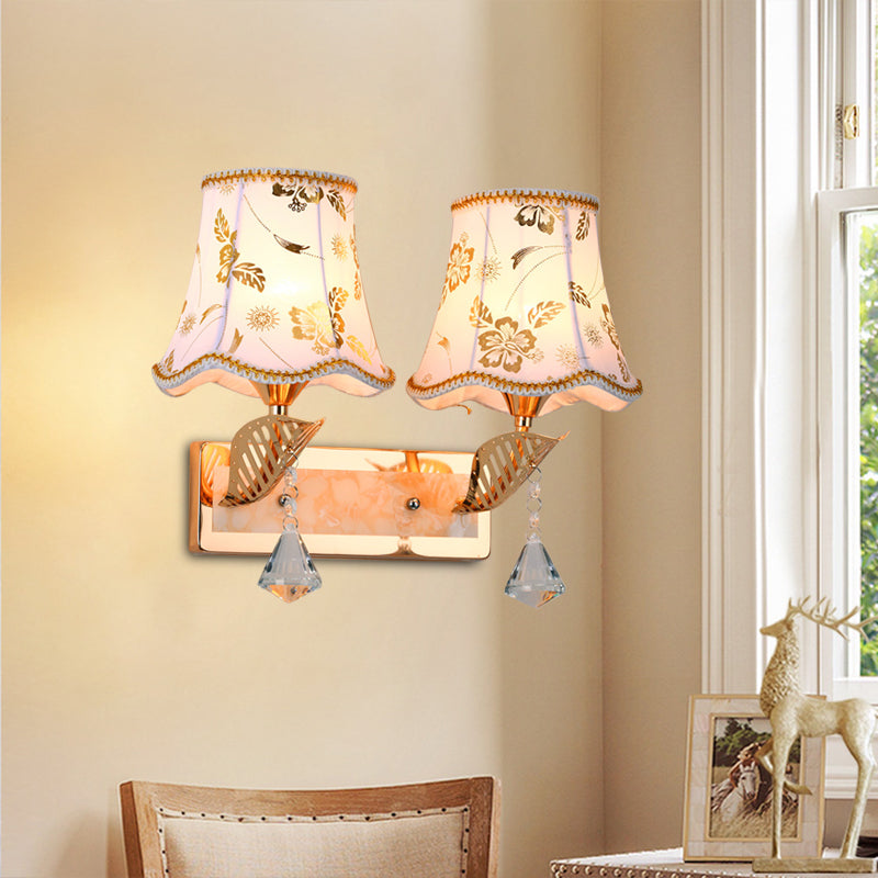Lisslune | Patterned Fabric Empire Shade Wall Lighting Contemporary 2 Heads Wall Lamp in Gold Finish