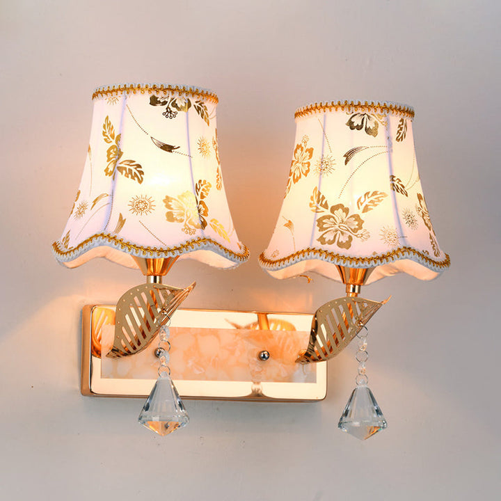 Lisslune | Patterned Fabric Empire Shade Wall Lighting Contemporary 2 Heads Wall Lamp in Gold Finish