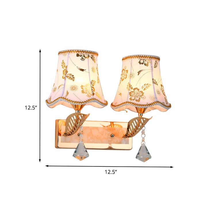 Lisslune | Patterned Fabric Empire Shade Wall Lighting Contemporary 2 Heads Wall Lamp in Gold Finish