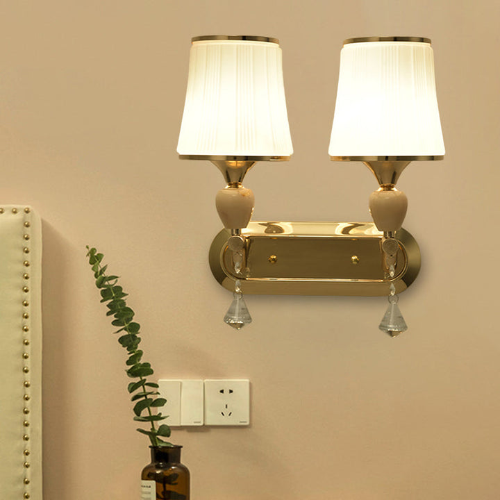 Lisslune | 1- Head Bell Wall Scone Lighting with Glass Shade Modernist Living Room Gold Wall Mount Light