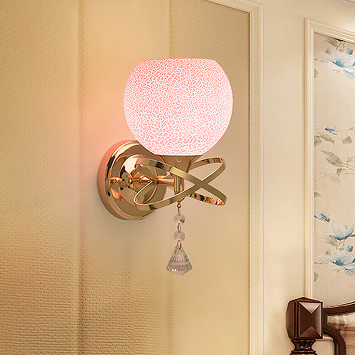 Lisslune | Post Modern Diamond Wall Light 1-Bulb Crystal Wall Mounted Lamp with Pink Broken Glass Shade