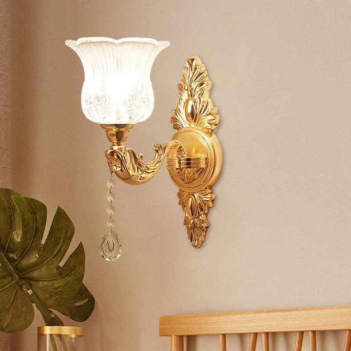 Skørter | Gold Flower/Bell Wall Lamp Modernist Crystal Shade 1 Light Living Room Wall Mounted Lamp