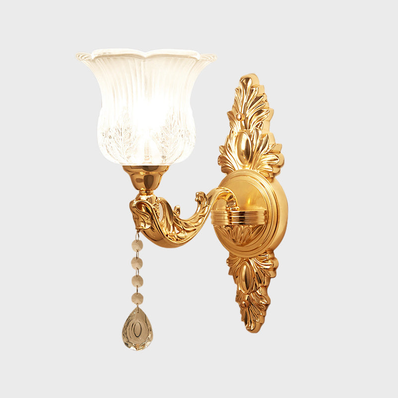 Skørter | Gold Flower/Bell Wall Lamp Modernist Crystal Shade 1 Light Living Room Wall Mounted Lamp