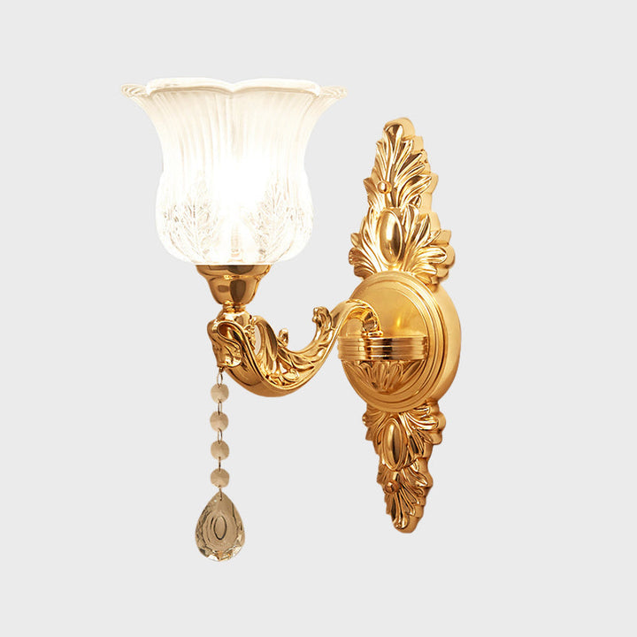 Skørter | Gold Flower/Bell Wall Lamp Modernist Crystal Shade 1 Light Living Room Wall Mounted Lamp