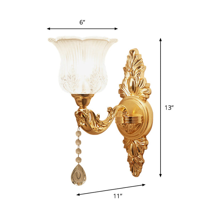 Skørter | Gold Flower/Bell Wall Lamp Modernist Crystal Shade 1 Light Living Room Wall Mounted Lamp