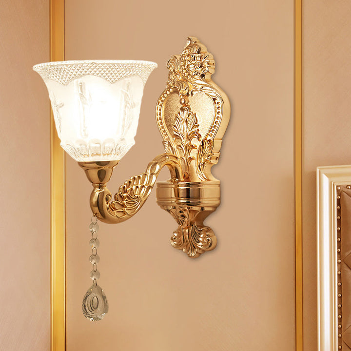 Skørter | Gold Flower/Bell Wall Lamp Modernist Crystal Shade 1 Light Living Room Wall Mounted Lamp
